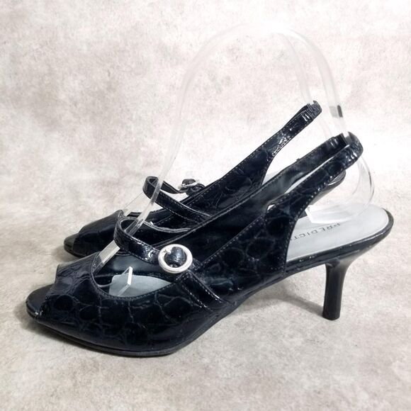 Predictions Womens 70965 Size 6 Black Croc Print Slip On Peep Toe Slingback Heel - Picture 4 of 10